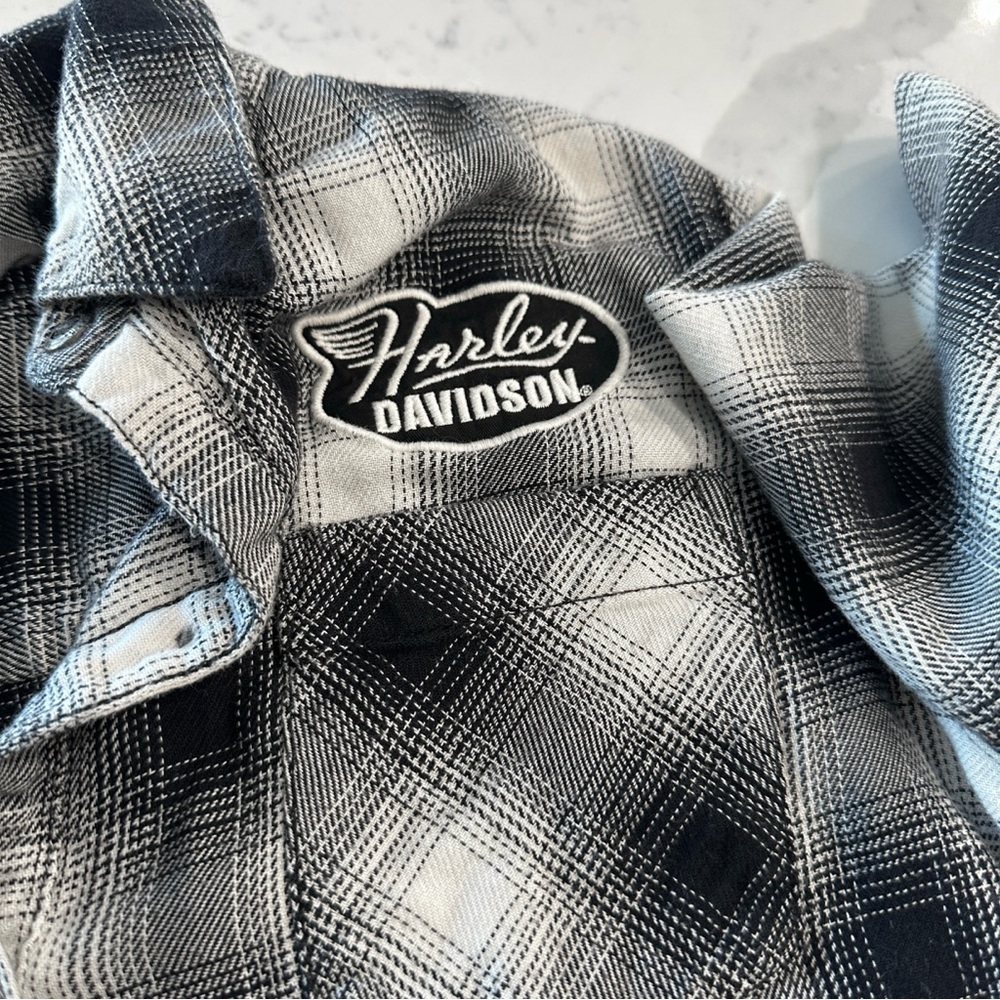 Harley Davidson Black & White Plaid Top - Picture 4 of 7